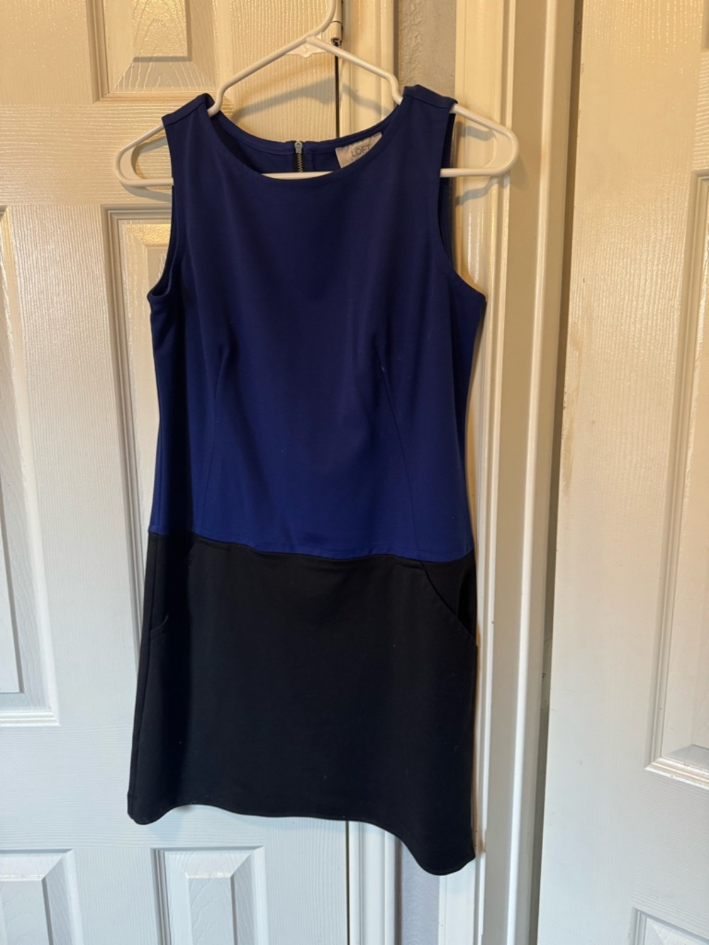 LOFT Sleeveless Two-Tone Navy and Black Mini Shift Dress